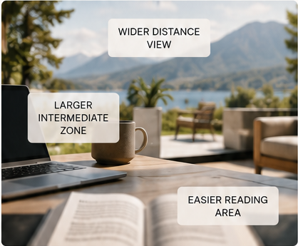 Wide-range progressive lens viewing zones